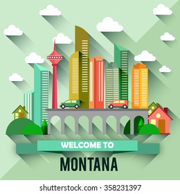 Montana - Flat design city vector illustration