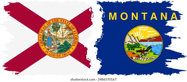 Montana and Florida states grunge brush flags connection, vector