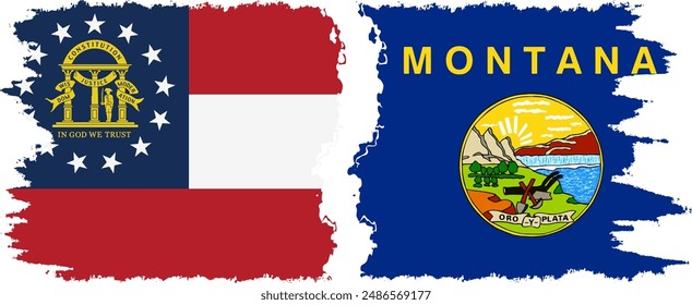 Montana and Georgia states grunge brush flags connection, vector