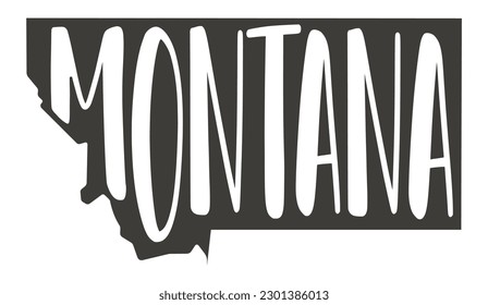 Montana. Hand drawn map with text script. Outline Isolated illustration on a white background. Montana state map word for poster, banner, t-shirt, tee. Montana vector silhouette state.