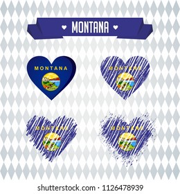 Montana heart with flag inside. Grunge vector graphic symbols