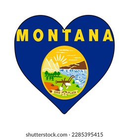 Montana Heart Shape Flag. Love Montana. Visit Montana. Northern America. America. Vector Illustration Graphic Design.