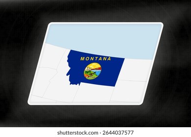 Montana Highlighted in Flag Colors on Geographic Map. Modern Map on a dark abstract backdrop.