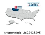 Montana Highlighted On A 3D Isometric Map Of The United States Of America