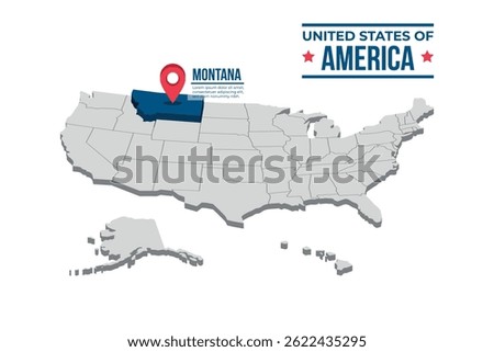 Montana Highlighted On A 3D Isometric Map Of The United States Of America