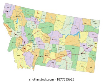 Montana - Highly detailed editable political map with labeling.