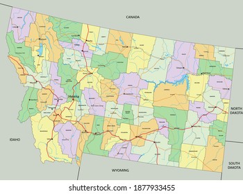 Montana - Highly detailed editable political map with labeling.