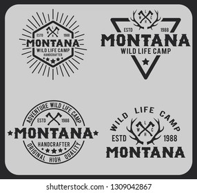 Montana. Hipster style. Vintage, retro and nature. Logotype wild life capm and park. Serif handmade font.