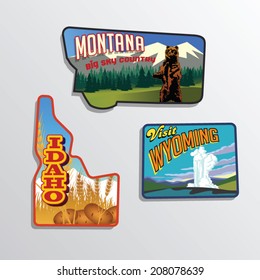 Montana, Idaho, Wyoming, United States vector illustrations