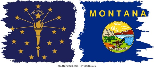 Montana and Indiana states grunge brush flags connection, vector