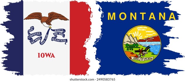 Montana and Iowa states grunge brush flags connection, vector