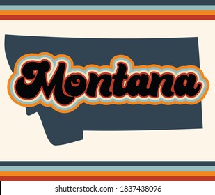 Montana lettering text with a 70s vintage stylized aesthetic typography, in muted rainbow colors