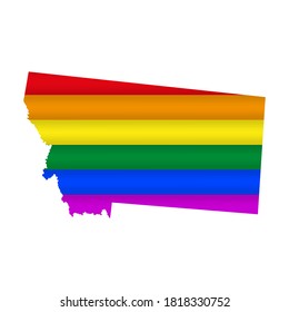 Montana LGBT flag map. Vector illustration. Slightly wavy rainbow gay pride flag map.