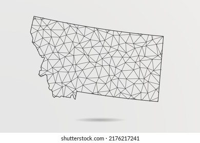 Mapa de Montana - Resumen de la línea de purga y las escalas de puntos sobre fondo blanco con el mapa de EE.UU. Malla 3D del marco de cables línea de red poligonal, esfera de diseño, punto y estructura - Ilustración vectorial eps 10