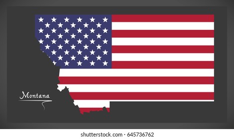 Montana map with American national flag illustration