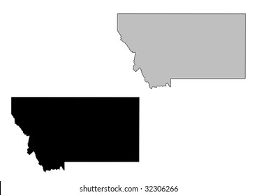 Montana map. Black and white. Mercator projection.