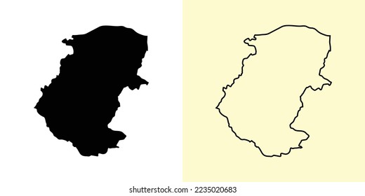 Montana map, Bulgaria, Europe. Filled and outline map designs. Vector illustration