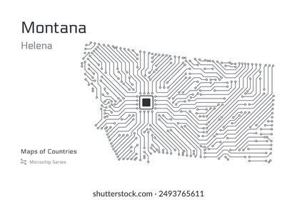 Montana Map with a capital of Helena Shown in a Microchip Pattern. Silicon valley, E-government. United States vector maps. Microchip Series	
