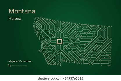 Montana Map with a capital of Helena Shown in a Microchip Pattern. Silicon valley, E-government. United States vector maps. Microchip Series	
