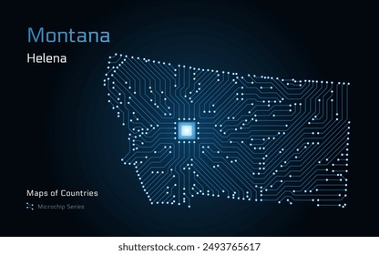 Montana Map with a capital of Helena Shown in a Microchip Pattern. Silicon valley, E-government. United States vector maps. Microchip Series	
