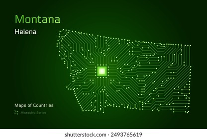 Montana Map with a capital of Helena Shown in a Microchip Pattern. Silicon valley, E-government. United States vector maps. Microchip Series	
