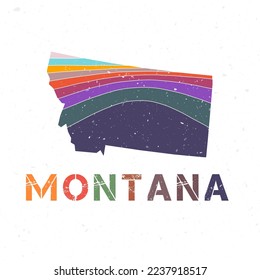 Montana map design. Shape of the us state with beautiful geometric waves and grunge texture. Authentic vector illustration.