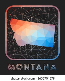 Montana map design. Vector low poly map of the us state. Montana icon in geometric style. The us state shape with polygnal gradient and mesh on dark background.