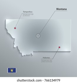 Montana map flag glass card paper 3D vector
