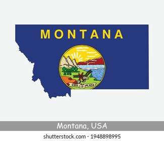 Montana Map Flag. Map of MT, USA with the state flag isolated on white background. United States, America, American, United States of America, US State. Vector illustration.