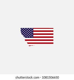 Montana Map and Flag of United States Vector Illustration