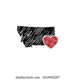 Montana Map And Heart Logo Design Template