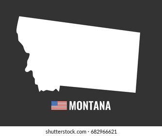 Montana map isolated on black background silhouette. Montana USA state. American flag. Vector illustration.