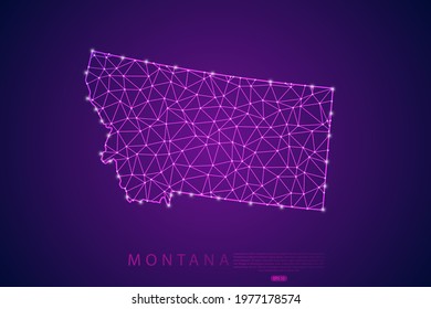 Montana Map mash line and point scales on purple technology background. Wire Frame 3D mesh polygonal network line, design sphere, dot and structure -  Vector illustration eps 10