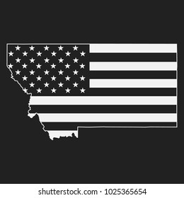 Montana map shape with USA flag black and white color