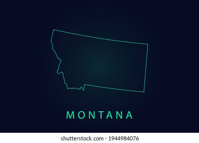 Montana Map- State of USA Map International vector template with thin black outline or outline graphic sketch style and Green color isolated on dark background - Vector illustration eps 10