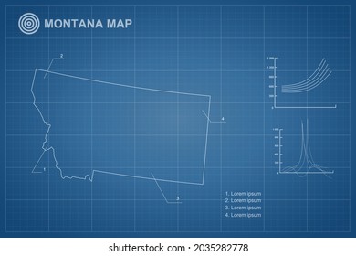 Montana map - State of USA Map International vector template with outline style and white color isolated on blueprint background - Vector illustration eps 10