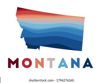 Montana map. Map of the us state with beautiful geometric waves in red blue colors. Vivid Montana shape. Vector illustration.