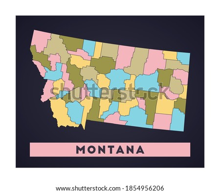 Montana map. US state poster with regions. Shape of Montana with US state name. Attractive vector illustration.
