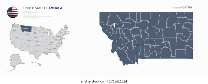 montana map. u.s. states vector map of montana. us states map. 