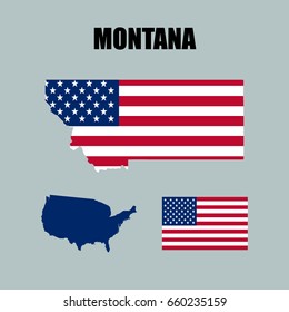 Montana map with USA flag
