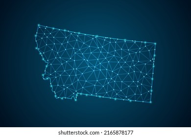 Montana Map - USA Map mash line and point scales on blue technology background. Wire Frame 3D mesh polygonal network line, design sphere, dot and structure -  Vector illustration eps 10