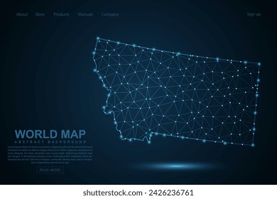 Montana Map - USA Map Maische Linie und Punkt-Skalen auf blauem Technologie Hintergrund. Drahtrahmen 3D Mesh polygonale Netzwerklinie, Design Kugel, Punkt und Struktur - Vektor-Illustration eps 10