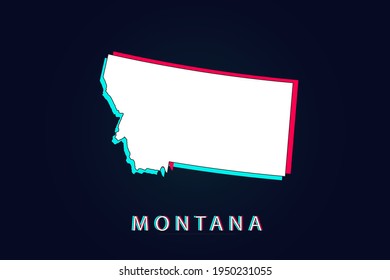 Montana Map - USA, United States of America map, World map vector template with Unique Design Abstract Digital Glitch and 3d  including blue, red and white color isolated on dark background