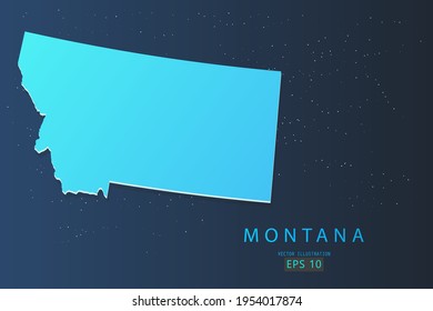 Montana Map - USA, United States of America map, World Map International vector template with 3d, gradient blue color and stars isolated on galaxy background - Vector illustration eps 10