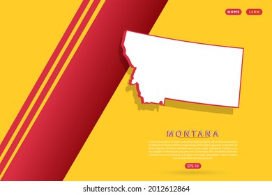 Montana Map - USA, United States of America map, World map vector template with isometric style including shadow, white and red color on yellow background - Vector illustration eps 10