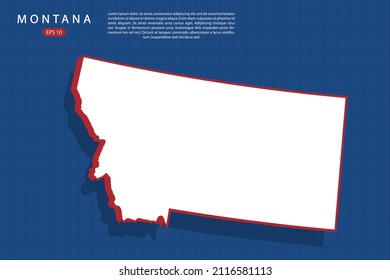 Montana Map - USA, United States of America map vector template with isometric style with white and red color including shadow on Blue grid background - Vector illustration eps 10