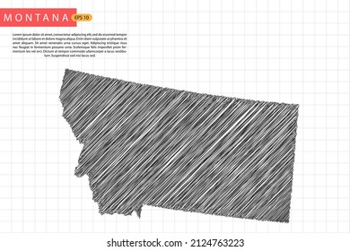 Montana Map - USA, United States of America Map template with black outline graphic sketch and old school style isolated on white grid background - Vector illustration eps 10