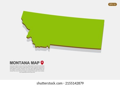 Montana Map - USA, United States of America Map vector template with isometric style including shadow, green and brown color isolated on white background - Vector illustration eps 10