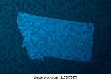 Montana Map - USA, United States of America Map vector template with technology style isolated on blue pixel background for education, design, website, infographic - Vector illustration eps 10