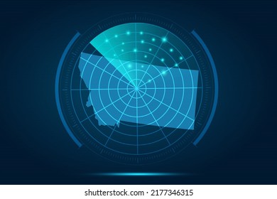 Montana Map - USA, United States of America Map vector template with futuristic circle radar style HUD, GUI, UI interface isolated on blue background for design - Vector illustration eps 10